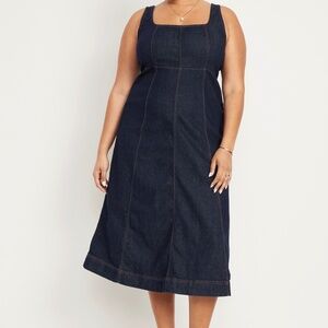 Old Navy Classic Fit & Flare Sleeveless Square Neck Denim Midi Dress Size XL
